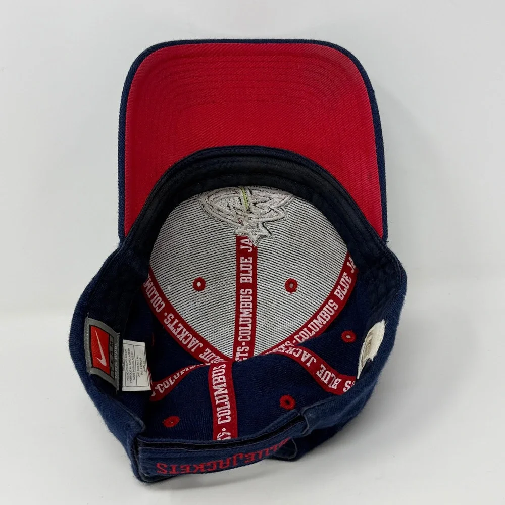 Vintage Nike Team Columbus Blue Jackets NHL Wool Hat Navy Blue Red Strapback